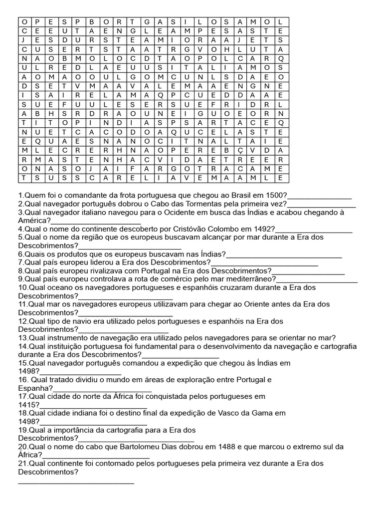 Caça Palavras Grandes Navegações | Download grátis PDF | Era dos ...
