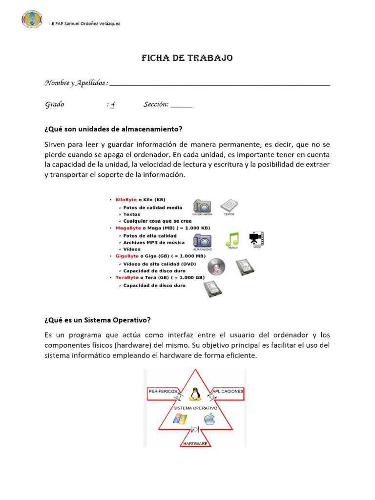 Ficha de Trabajo | PDF | Hardware de la computadora | Sistema operativo