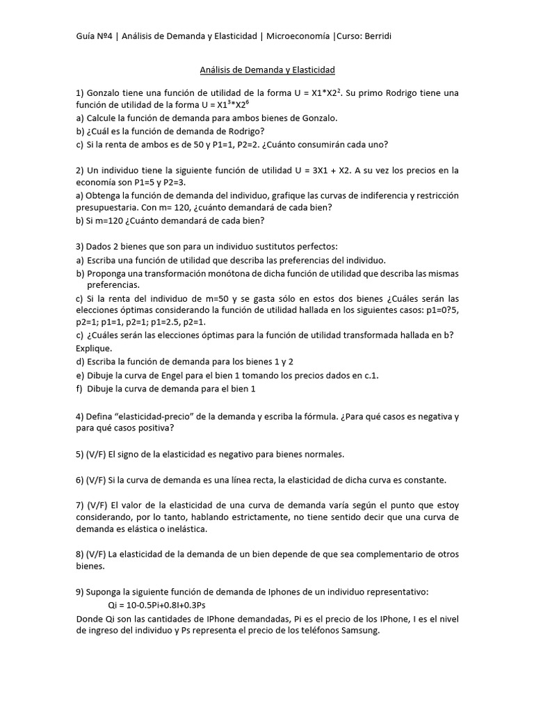 Análisis de Demanda y Elasticidad en Microeconomía | PDF | Elasticidad ...