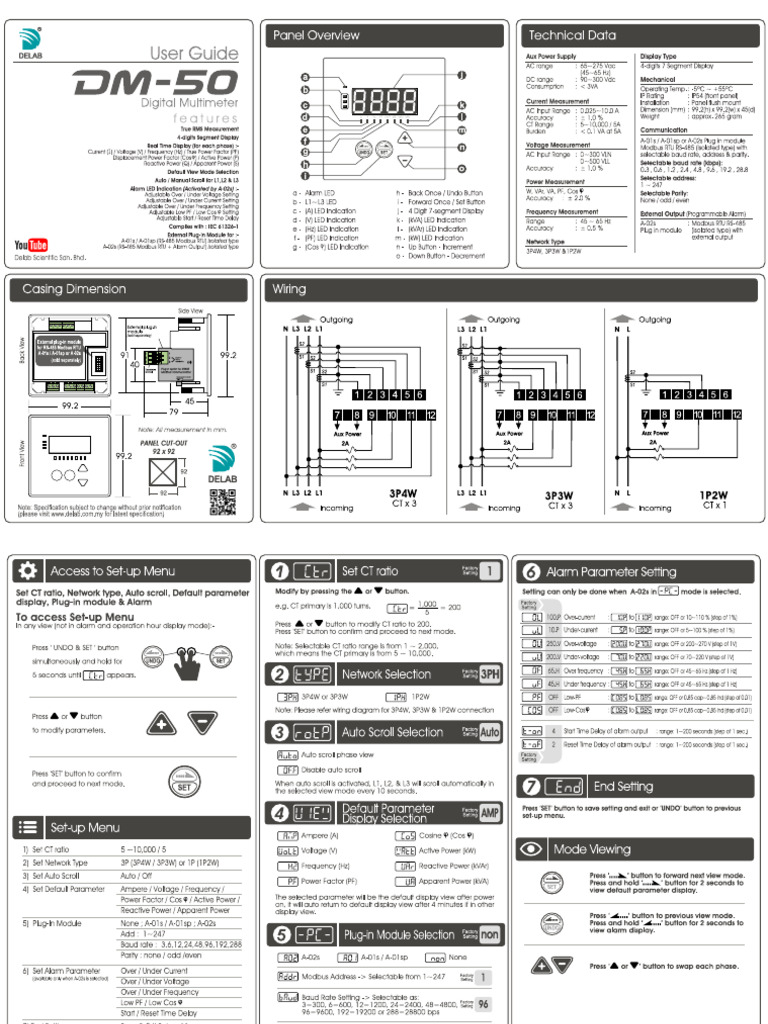 DELAB Digital Multimeter DM 50 User Guide | PDF