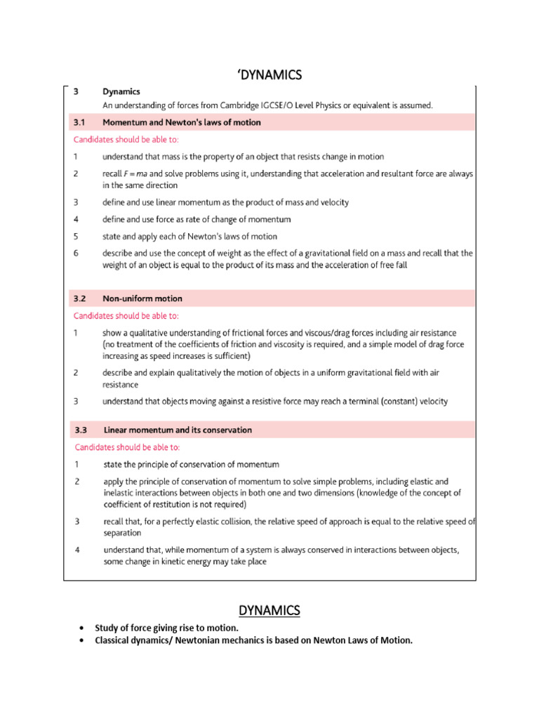 Dynamics Complete.docx | PDF | Force | Newton's Laws Of Motion