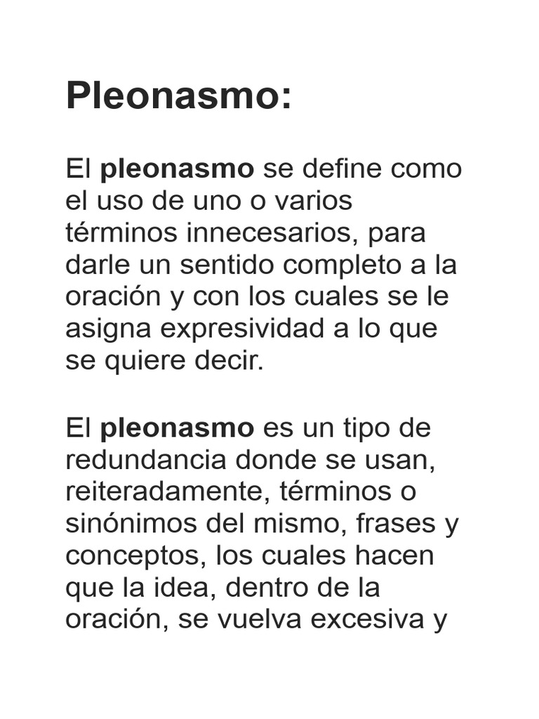 Definición y ejemplos de pleonasmo | PDF | Semiótica | Sintaxis