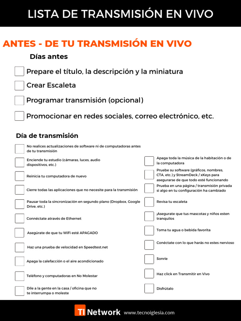 Checklist para Transmisión en Vivo | PDF | Informática | Software