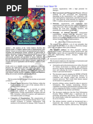 Cyber Defense Doctrine Managing the Risk Full Applied Guide to Organizational Cyber Defense [en]
