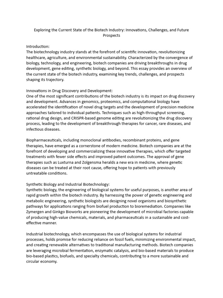 Exploring The Current State Of The Biotech Industry Innovations