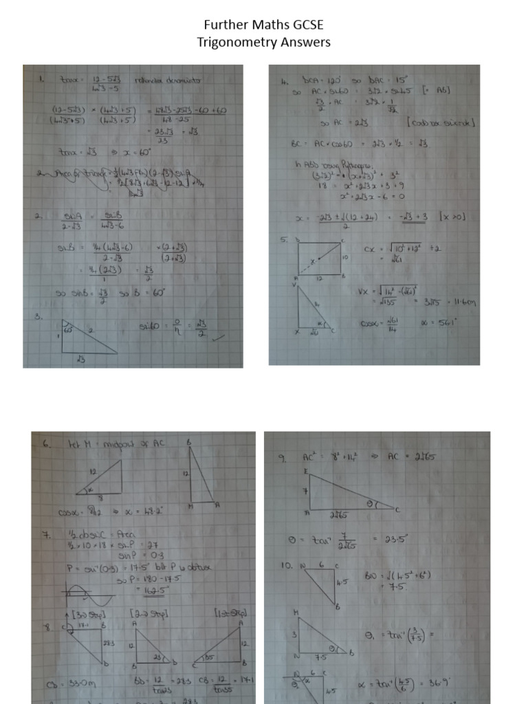 Trigonometry Answers for GCSE | PDF | Teaching Methods & Materials