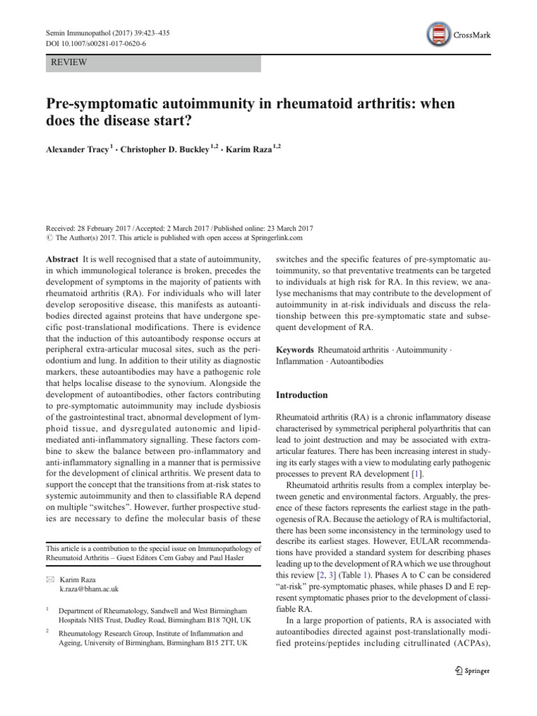 Tracy2017 Article Pre-symptomaticAutoimmunityInR | PDF | Autoimmunity ...