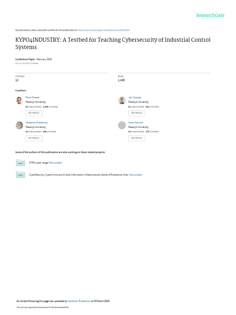 KYPO4INDUSTRY A Testbed For Teaching Cybersecurity of Industrial ...