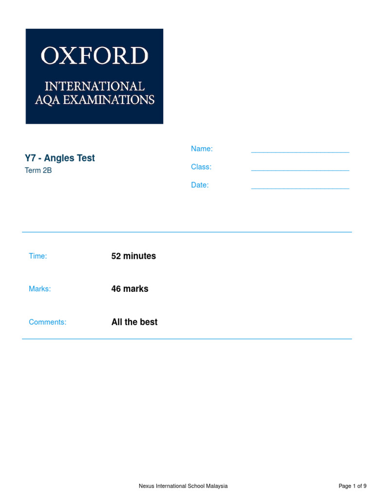 Y7-AnglesTest (MS) | PDF | Euclid | Elementary Mathematics