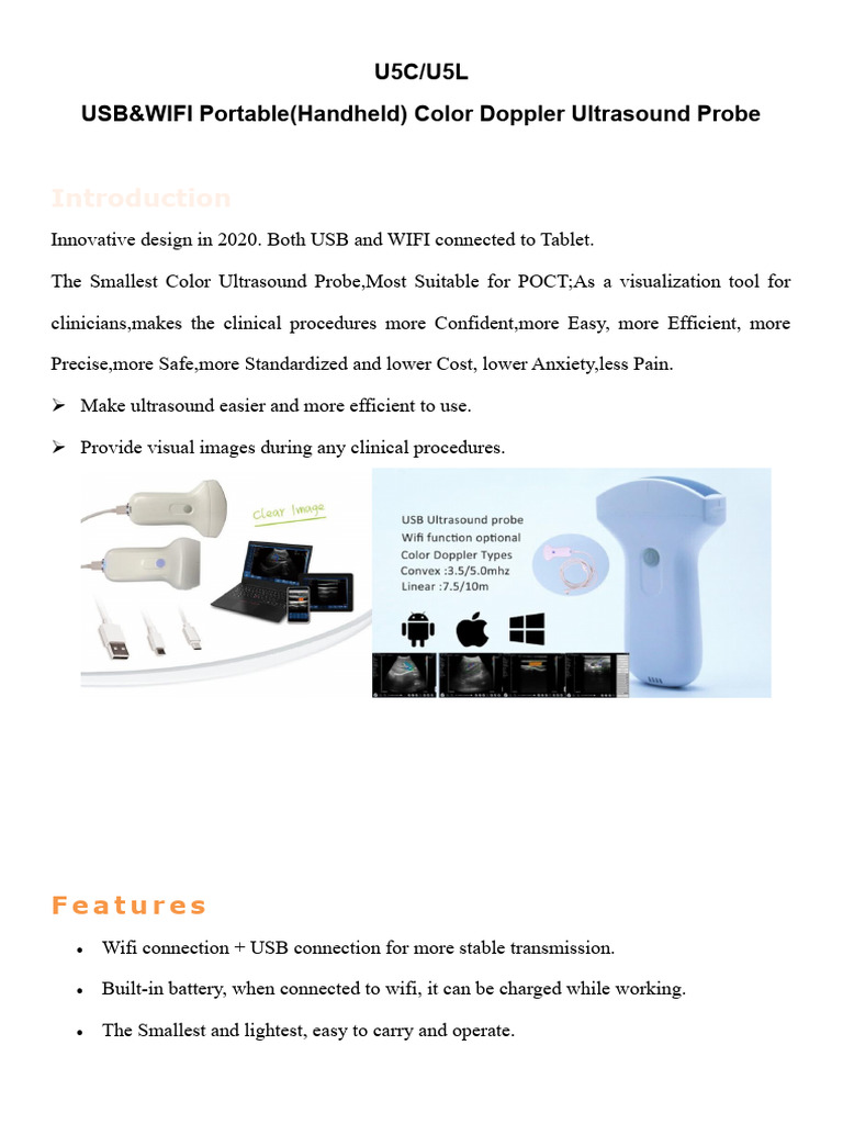 U5C and U5L USB&WIFI Portable (Handheld) Color Ultrasound Probe ...