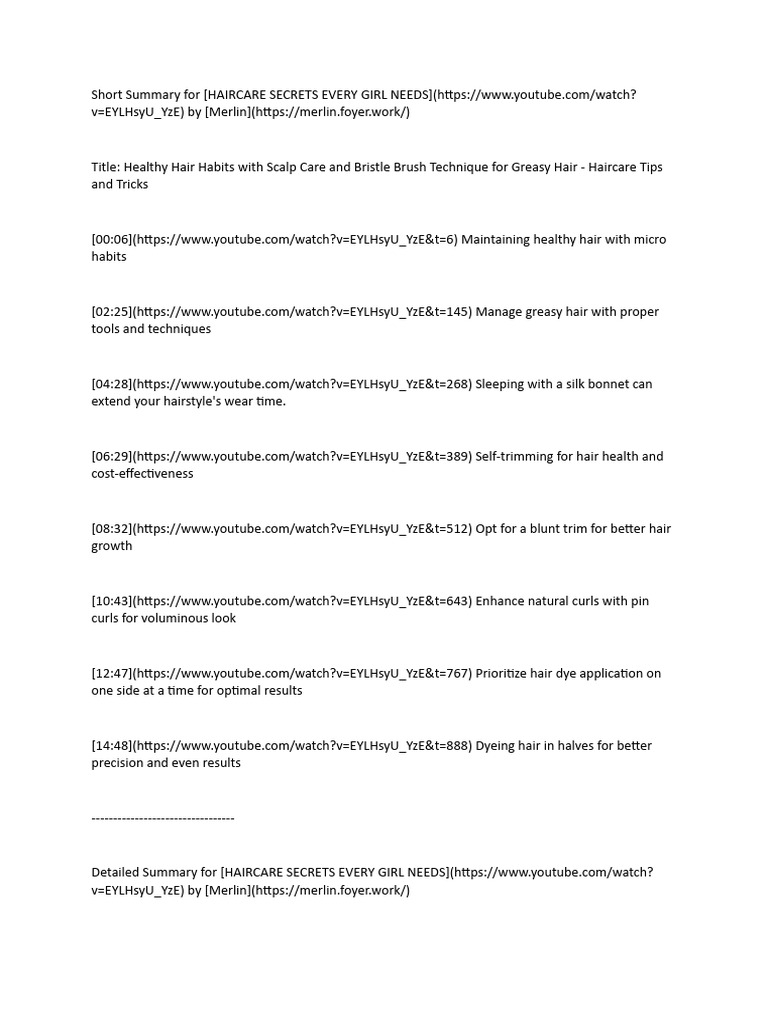 Short summary for pdf hair care hairstyle