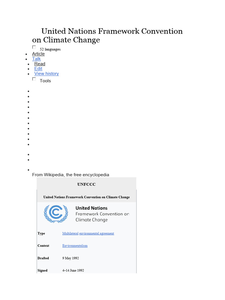UNFCCC Overview: Climate Change Treaty | PDF | United Nations Framework ...