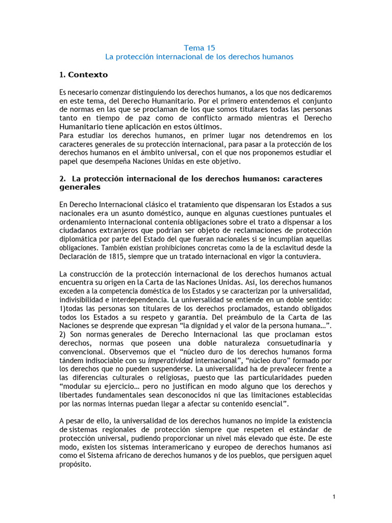 Tema 15 La Protección Internacional de Los Derechos Humanos | PDF ...