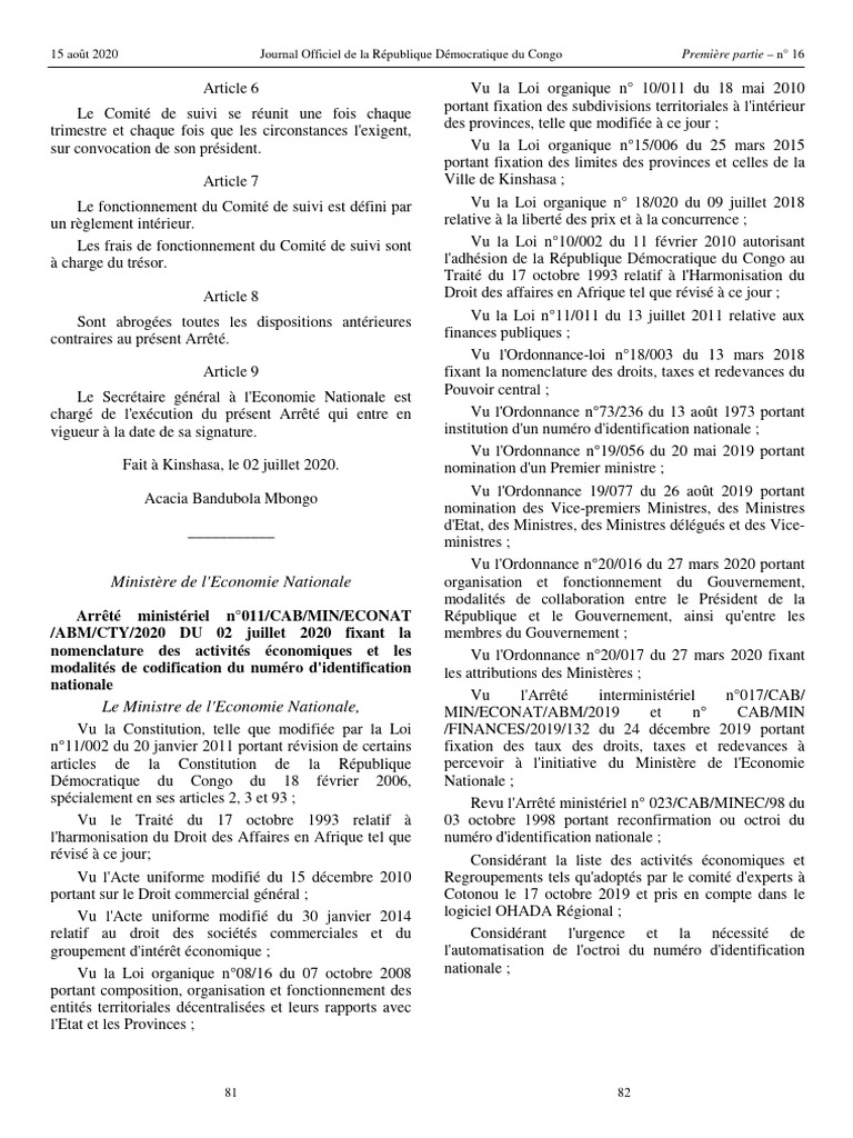 Codification du Numéro d'Identification National | PDF | République ...
