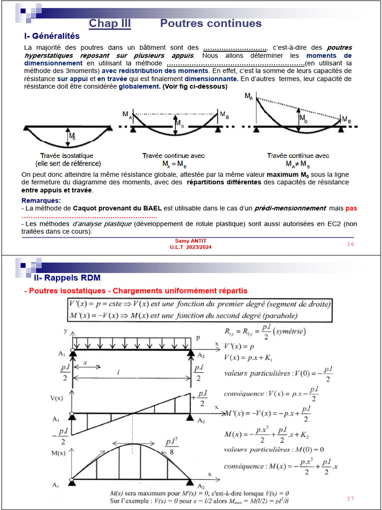 Calcul des Poutres Continues en RDM | PDF | Béton armé | Flexion (matériau)