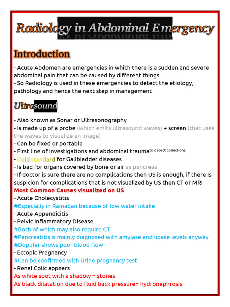 Acute Abdomen Radiology Guide | PDF | Medical Ultrasound | Digestive ...