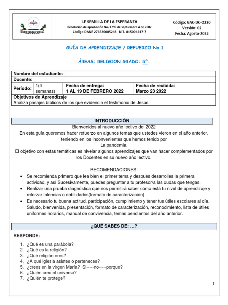 Religion 5º | PDF | Jesús