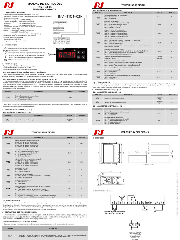 Manual do Temporizador Digital Inova | PDF | Tempo | Cronômetro
