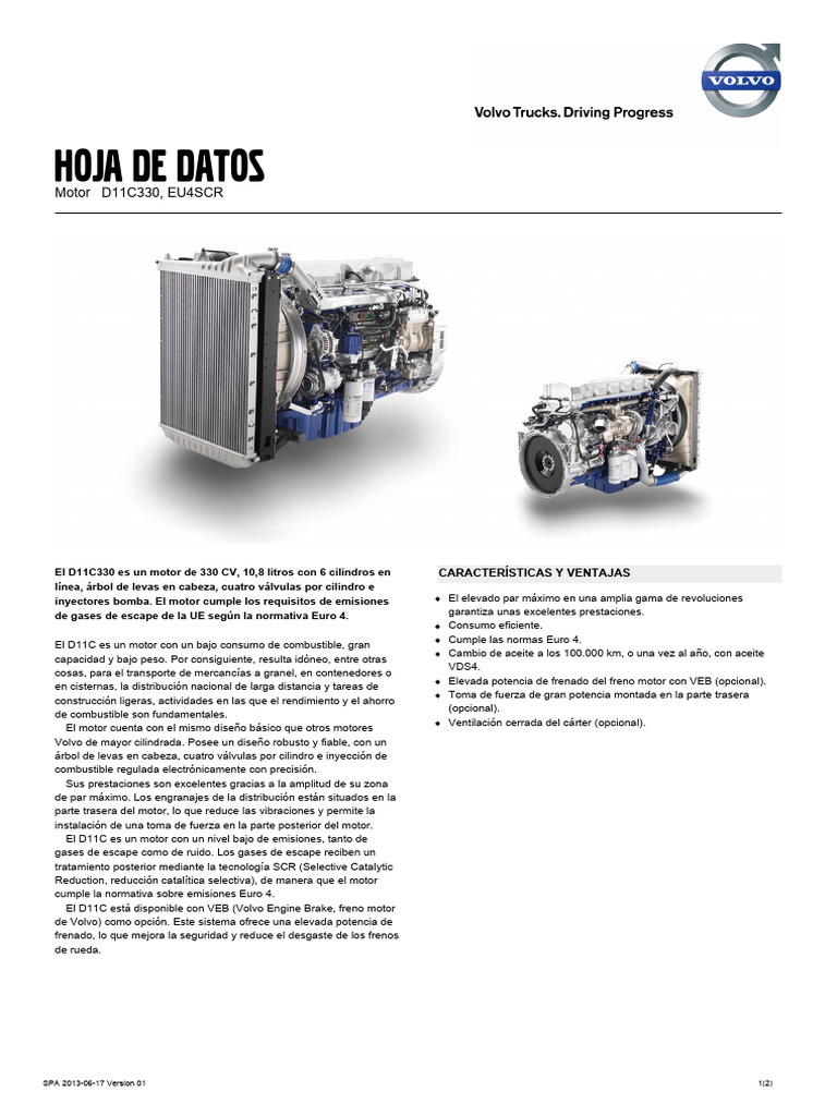 Motor D11C330: Eficiencia y Potencia Euro 4 | PDF | Inyección de ...