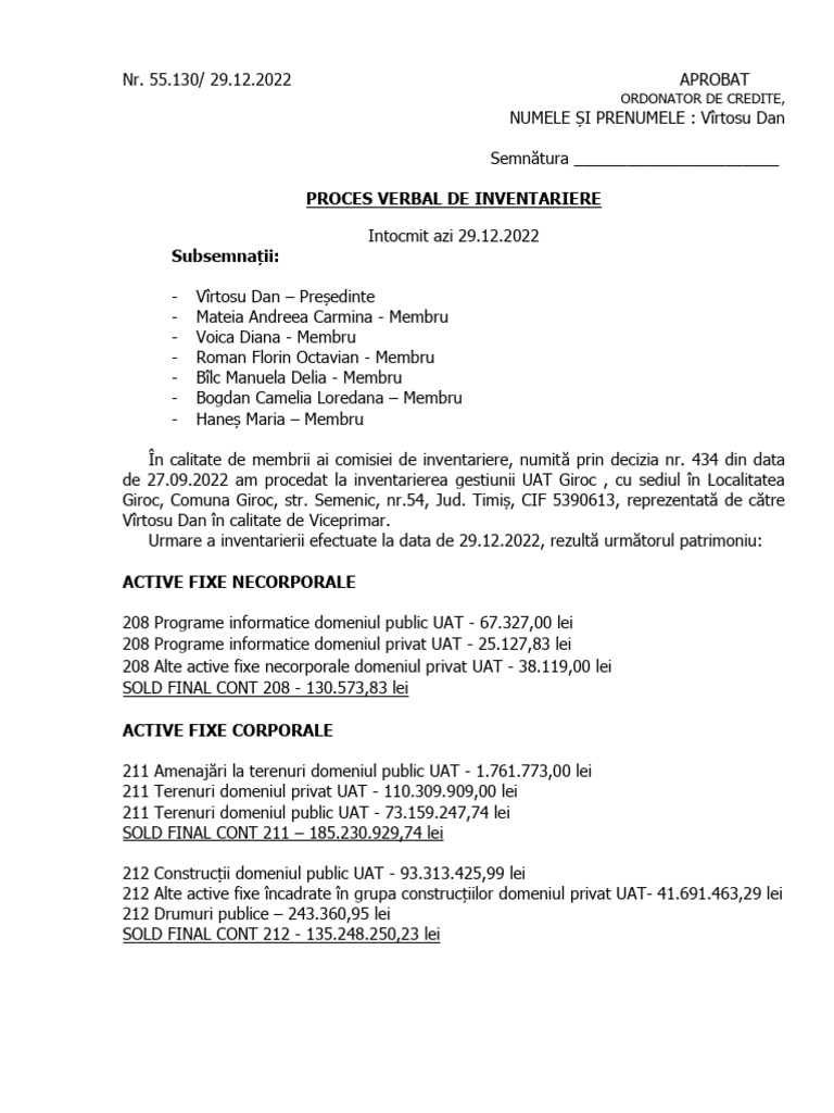 Proces Verbal de Inventariere | PDF