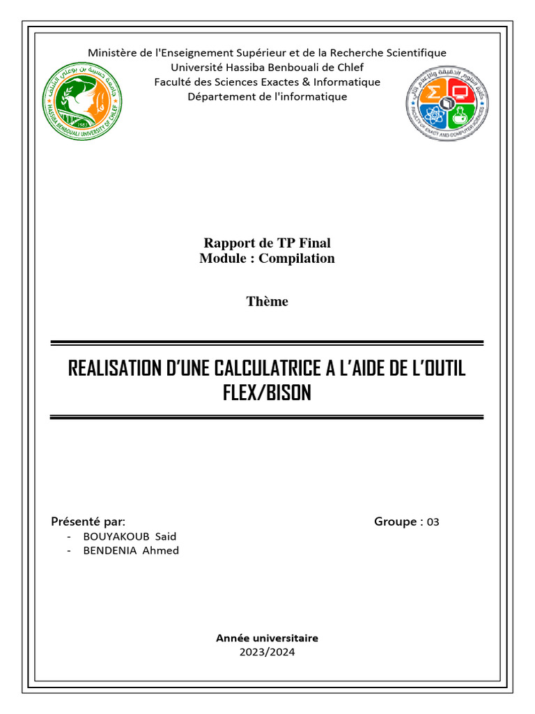 Rapport de TP Final : Calculatrice FLEX/BISON | PDF | Linguistique ...