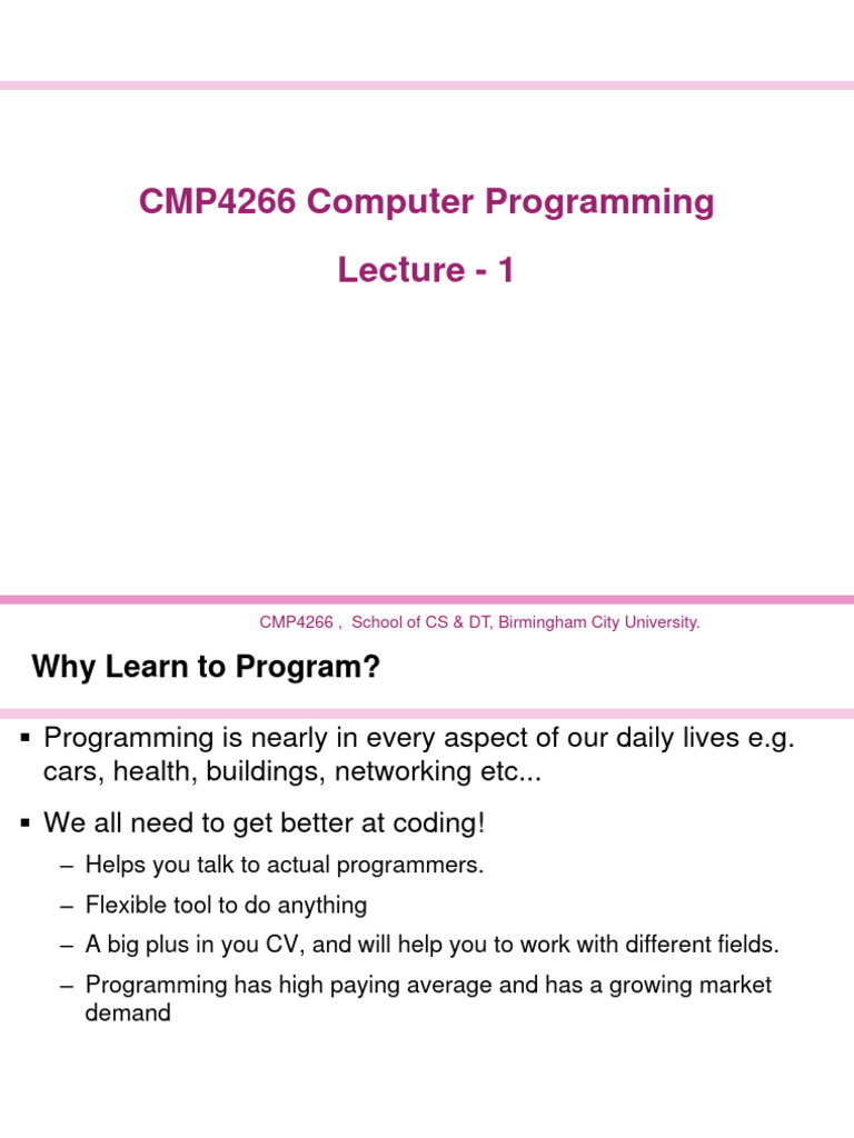 Year 1 Computer Programming - Lecture 1 | PDF | Assembly Language ...