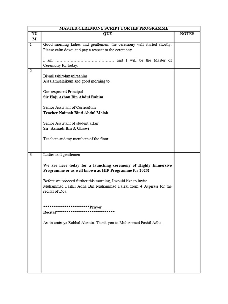 Master Ceremony Script for HIP Launch | PDF