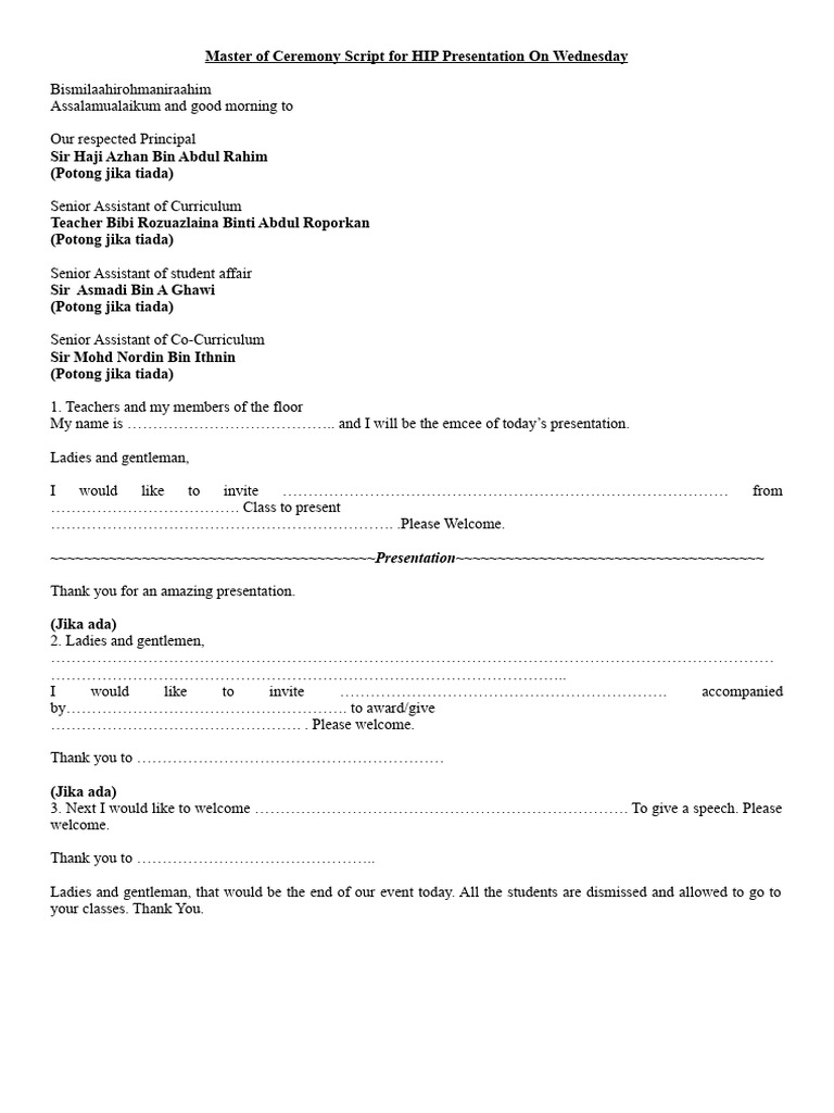School Presentation Ceremony Script | PDF | Career & Growth | Language ...