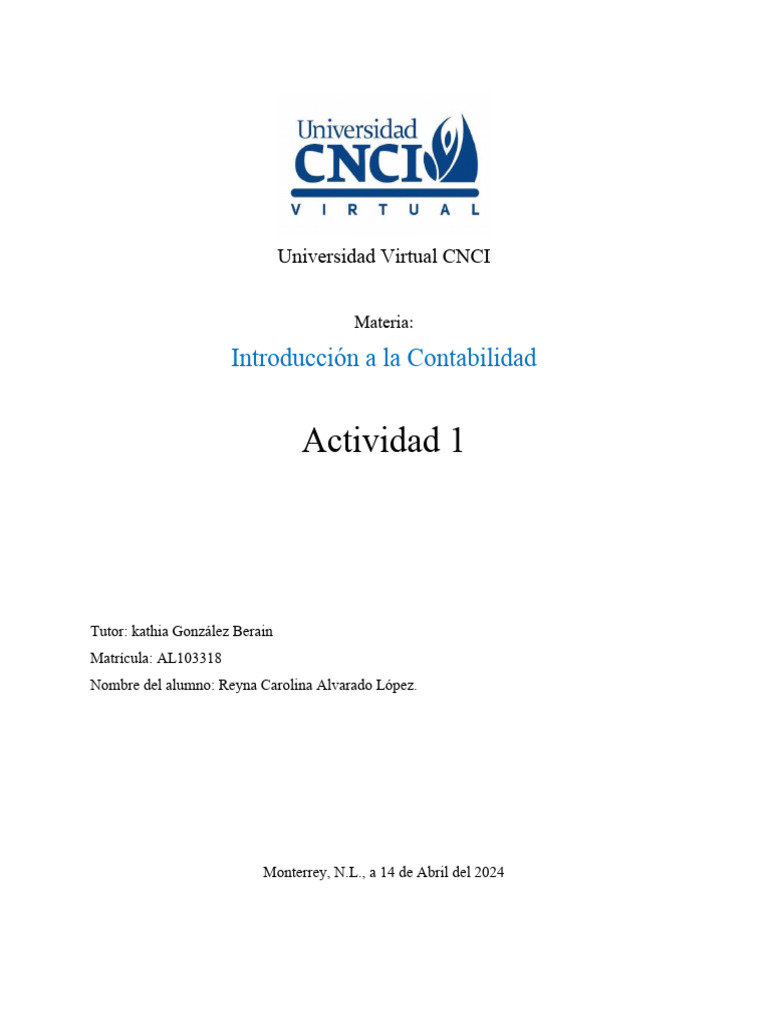 Actividad 1 Introduccion A La Contabilidad Pdf Contabilidad Business