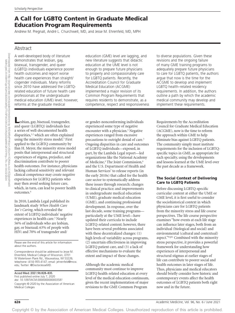 A Call For LGBTQ Content in Graduate Medical.35 | PDF | Medical ...