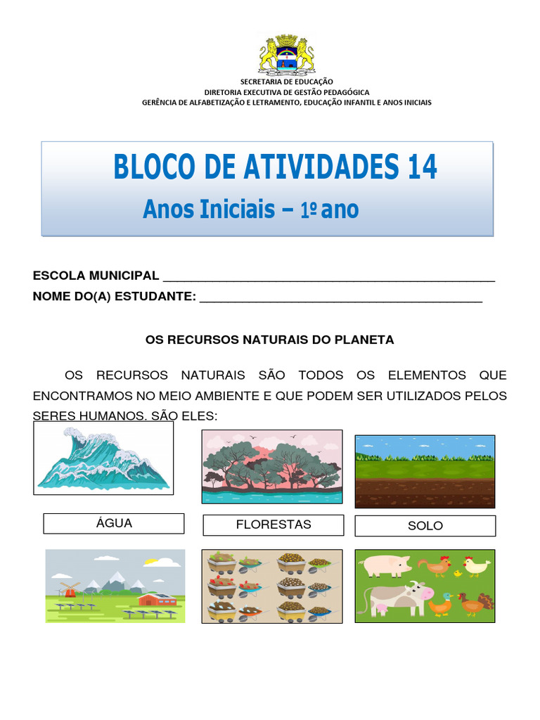Atividades sobre Recursos Naturais 1º Ano | PDF | Desperdício | Reciclagem
