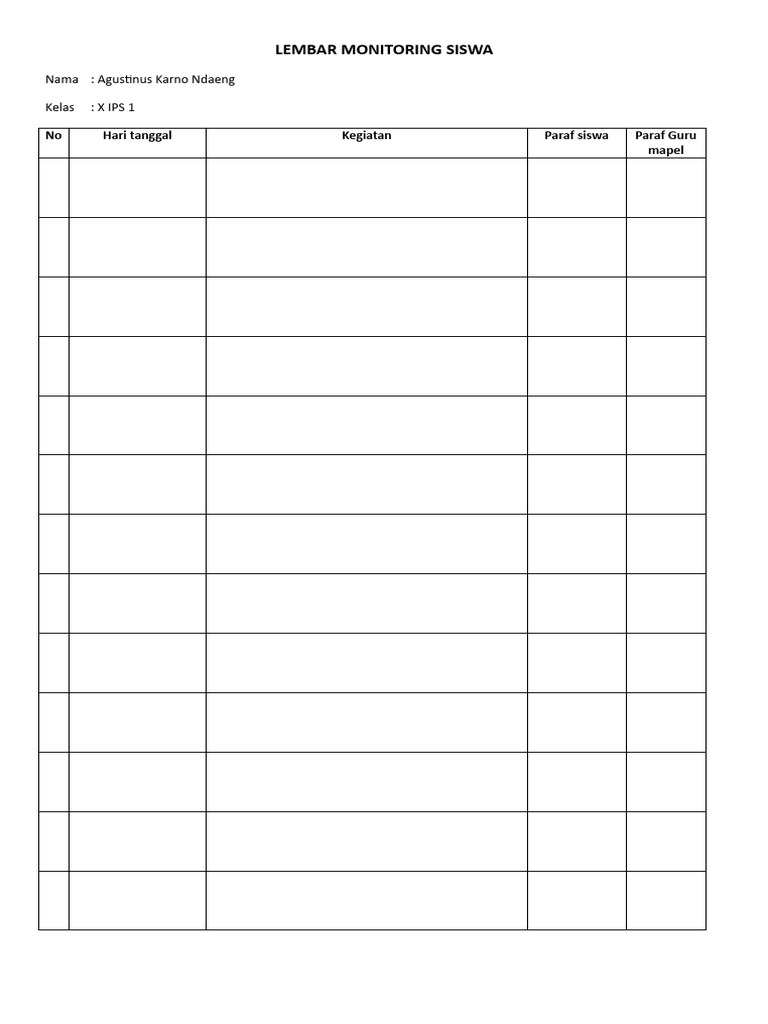 Monitoring Siswa X IPS 1 | PDF