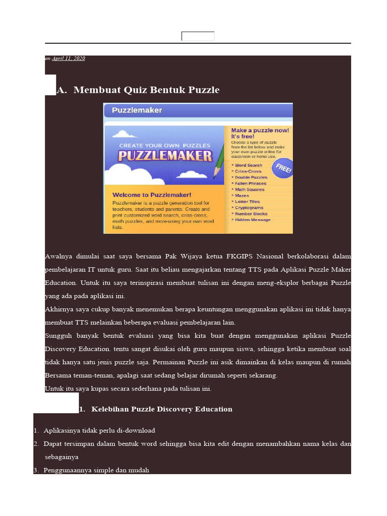 Cara Membuat Puzzle untuk Pembelajaran | PDF