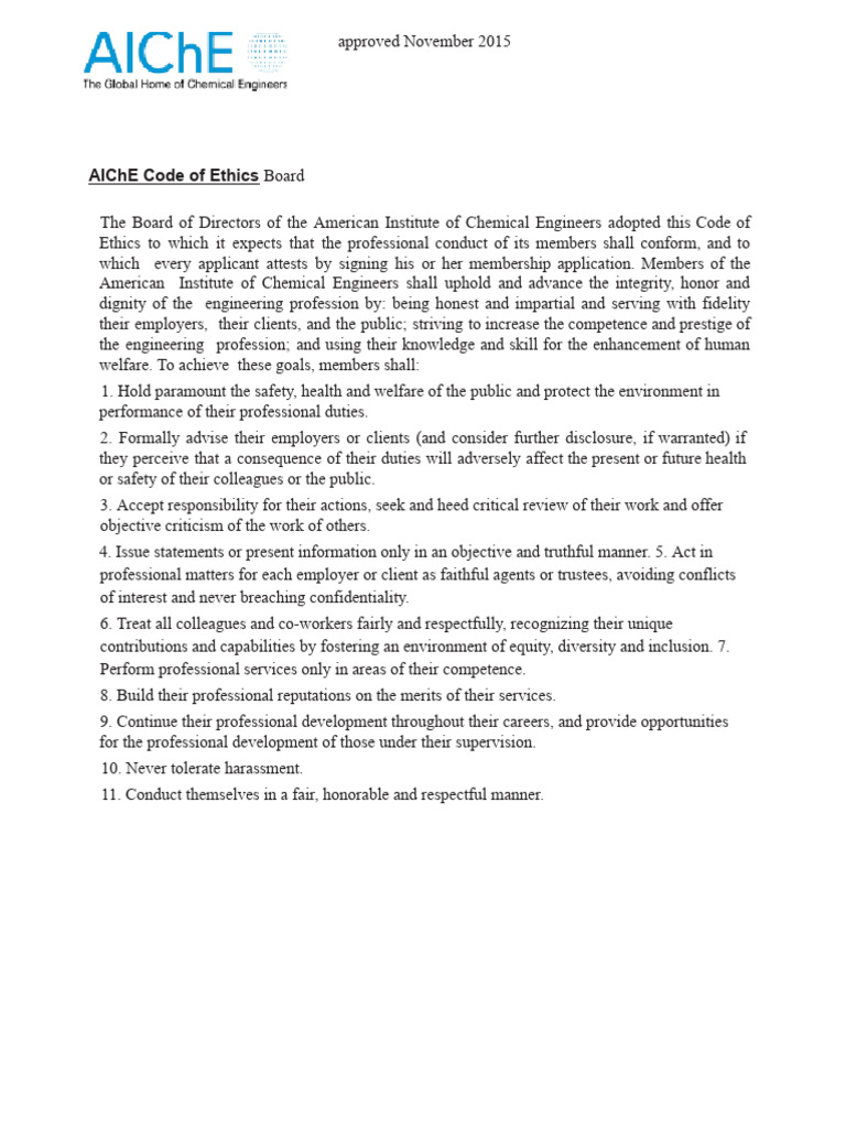 AIChE Ethics for Chemical Engineers | PDF