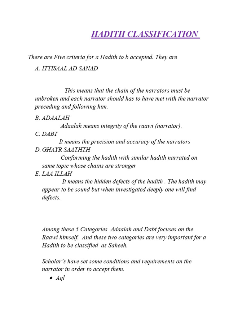 Hadith Classification Criteria Explained | PDF | Hadith | Sharia