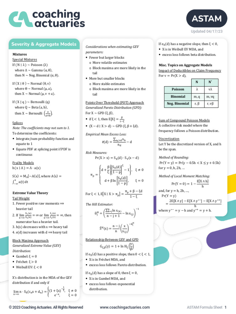 Astam Formula Sheet | PDF | Insurance | Deductible