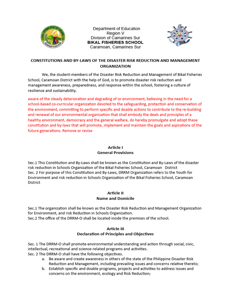 DRRM Organization Constitution and By-Laws | PDF | Impeachment ...