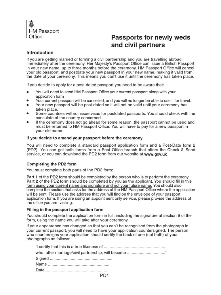 Passports For Newly Weds Civil Partners PD1 201809 | PDF | Passport ...