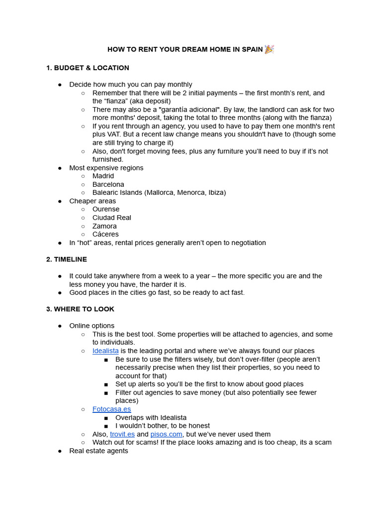 How to rent your dream home in spain cheat sheet v 2 1 pdf landlord