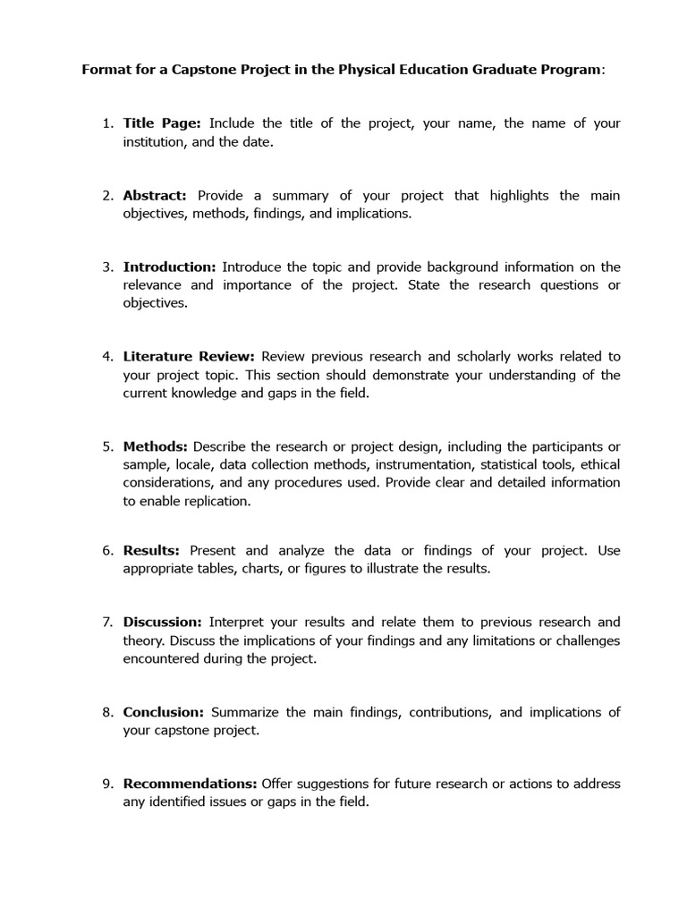 Capstone Project Format for PE Education | PDF | Physical Education ...