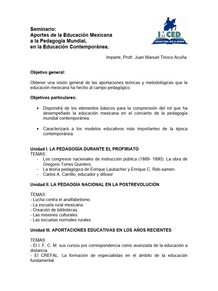 Seminario aportes de la educaci n mexicana a la pedagog a mundial en
