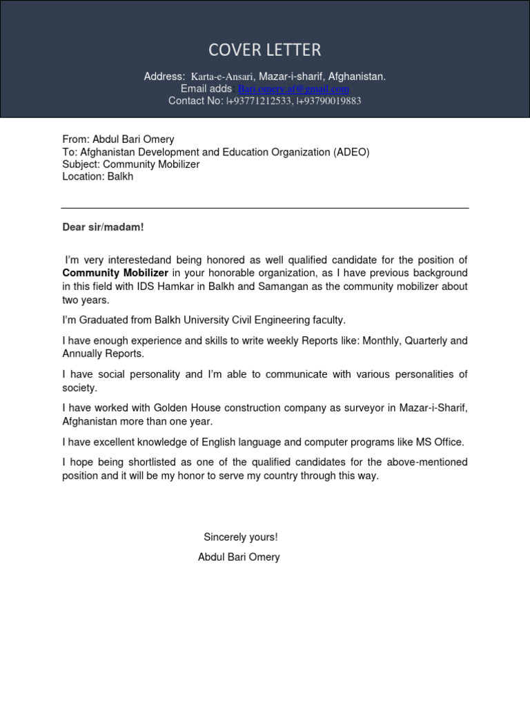 Application for Community Mobilizer Position | PDF