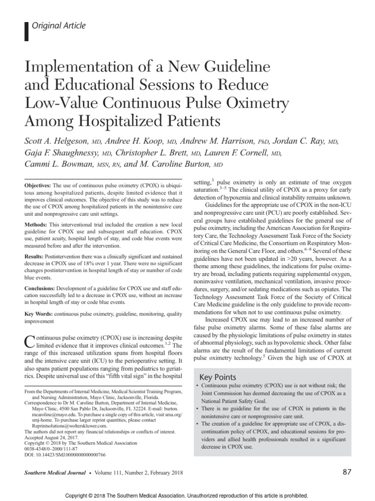 2018 Implementation of A New Guideline and Educational Sessions To