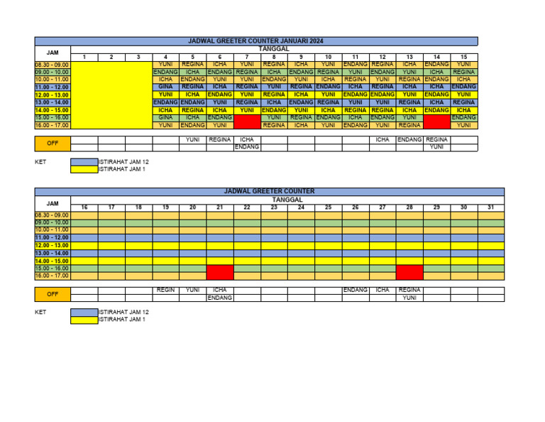 Jadwal Greeter Counter Jan 2024 | PDF