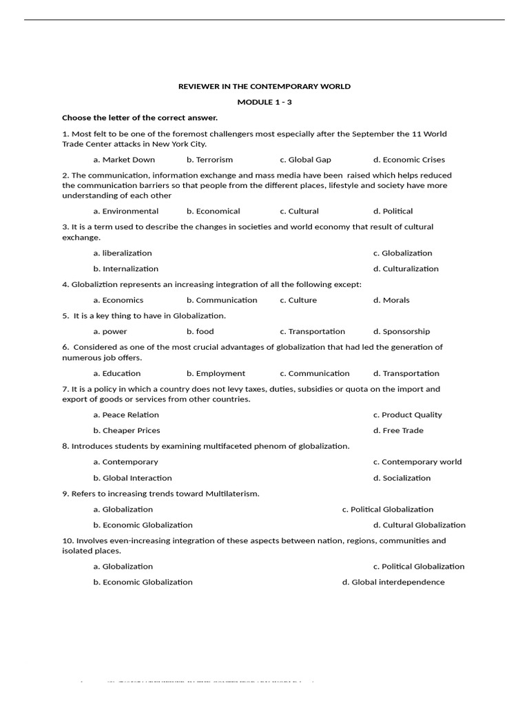 Globalization Review Questions and Answers | PDF | Human Migration ...