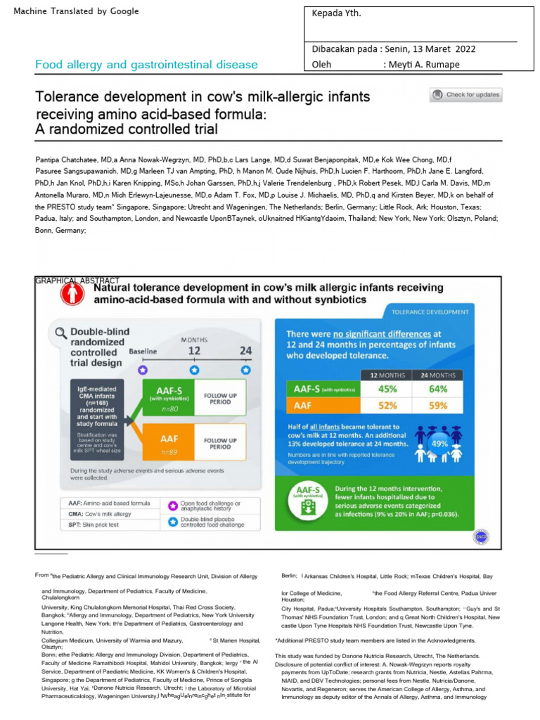 Tolerance Developmenta in Cows Milk Allergic Infants | PDF | Allergy ...