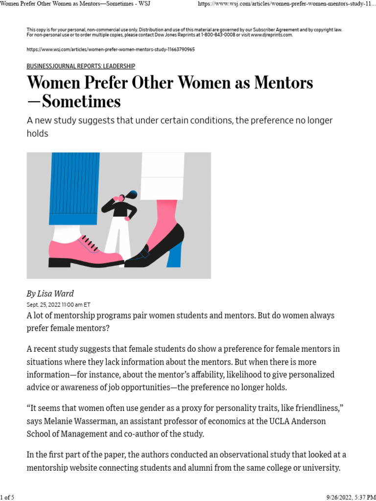 Women Prefer Other Women As Mentors-Sometimes - WSJ | PDF | Mentorship ...