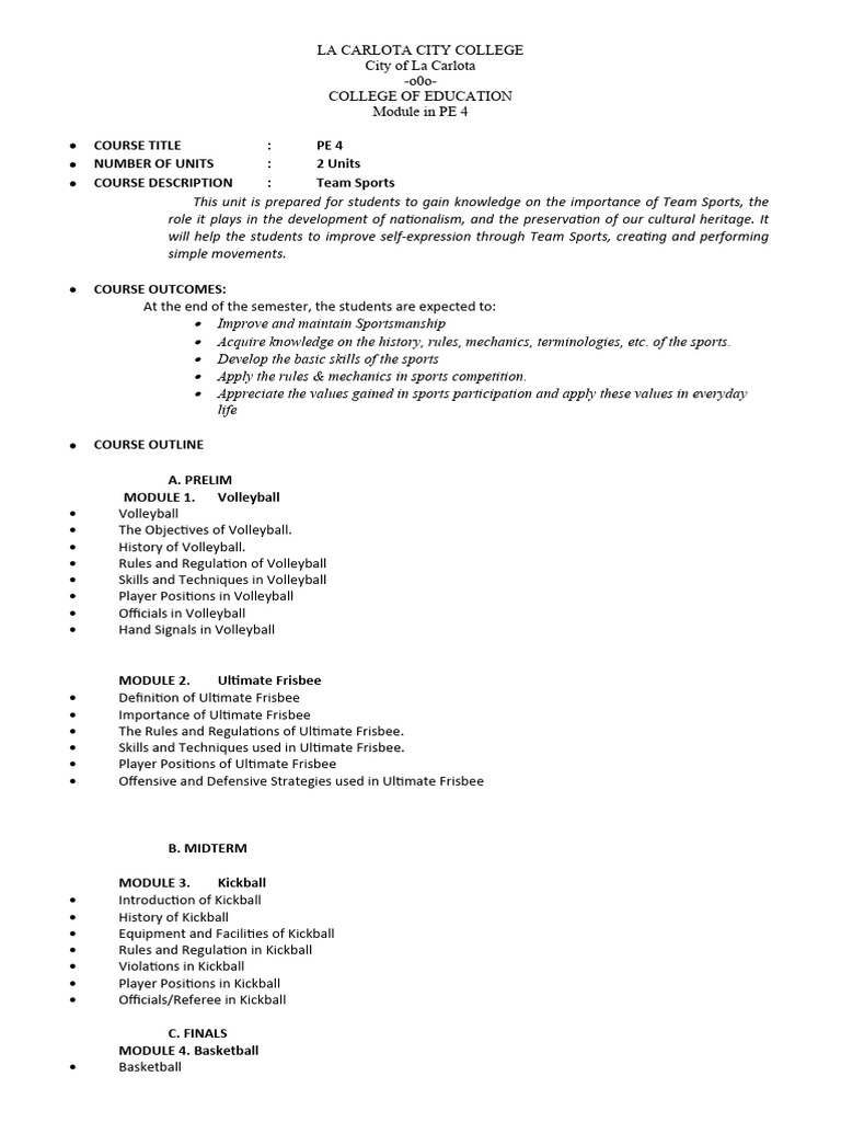 P E 4 Team Sports Module Pdf Volleyball Ball And Bat Games