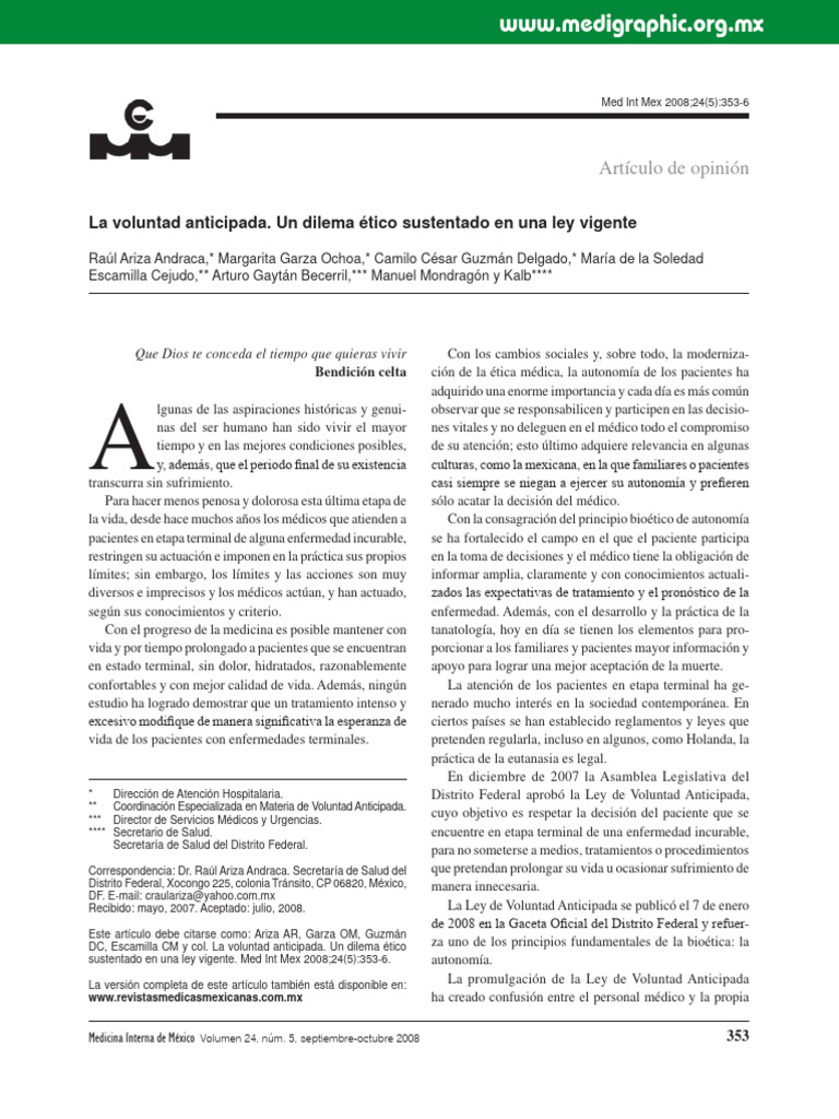 La voluntad anticipada. Un dilema ético sustentado en una ley vigente