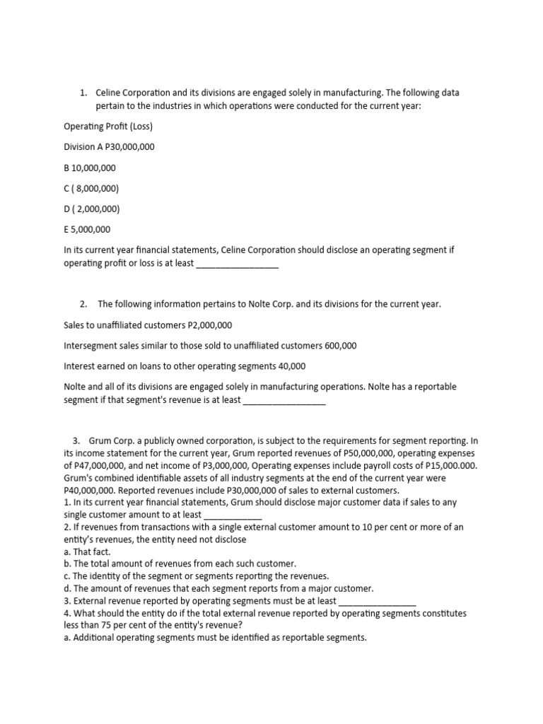 OPERATING SEGMENT | PDF | Revenue | Income Statement